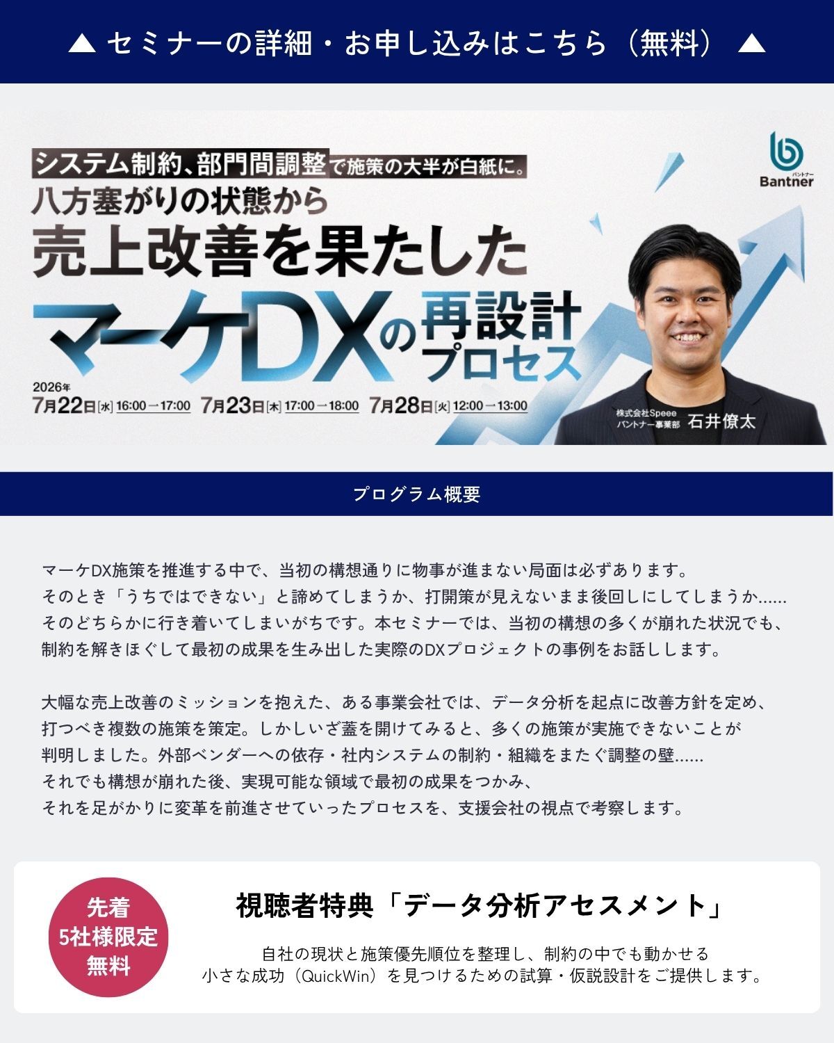 【7/22,23,28オンラインセミナー】システム制約、部門間調整で施策の大半が白紙に。八方塞がりの状態から売上改善を果たした、マーケDXの再設計プロセス